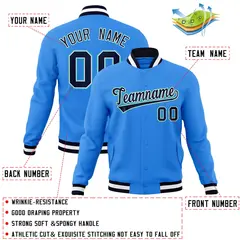 Powder Blue Navy-Aqua Varsity Full-Snap Letterman Jacket 4