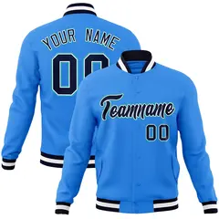 Powder Blue Navy-Aqua Varsity Full-Snap Letterman Jacket 1