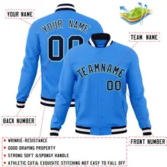 Powder Blue Navy-Aqua Varsity Full-Snap Letterman Jacket 4