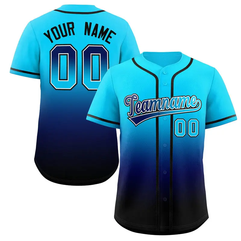 Powder Blue Navy-Black Gradient Baseball Jersey