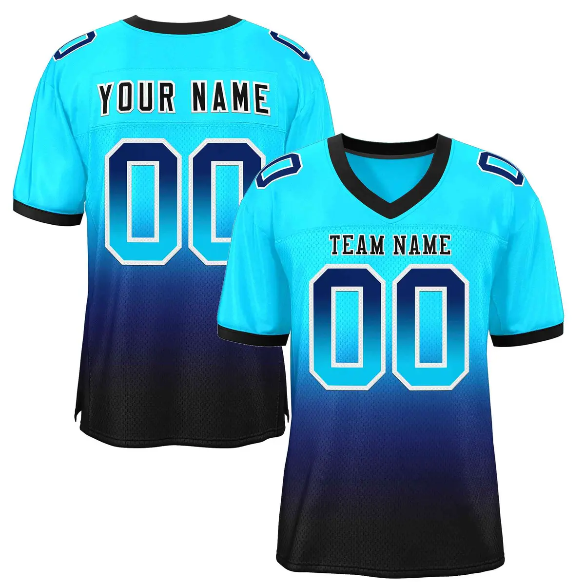 Powder Blue Navy Black-White Gradient Football Jersey