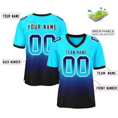 Powder Blue Navy Black-White Gradient Football Jersey 3