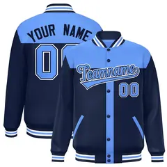 Powder Blue Navy Color Block Varsity Bomber Baseball Jacket