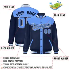 Powder Blue Navy Color Block Varsity Bomber Baseball Jacket 2