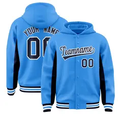 Powder Blue Navy Color Block Varsity Letterman Jacket Hoodie