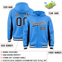 Powder Blue Navy Color Block Varsity Letterman Jacket Hoodie 4