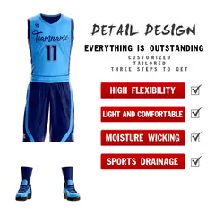 Powder Blue Navy Double Side Sportswear Basketball Jersey 2