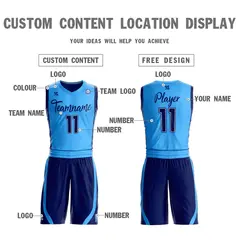 Powder Blue Navy Double Side Sportswear Basketball Jersey 3