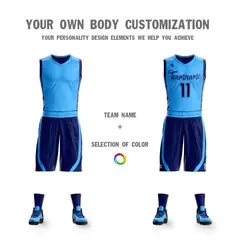 Powder Blue Navy Double Side Sportswear Basketball Jersey 4