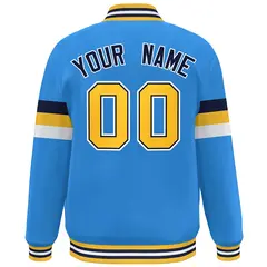 Powder Blue Navy-Gold Color Block Varsity Full-Snap Baseball Jacket 4