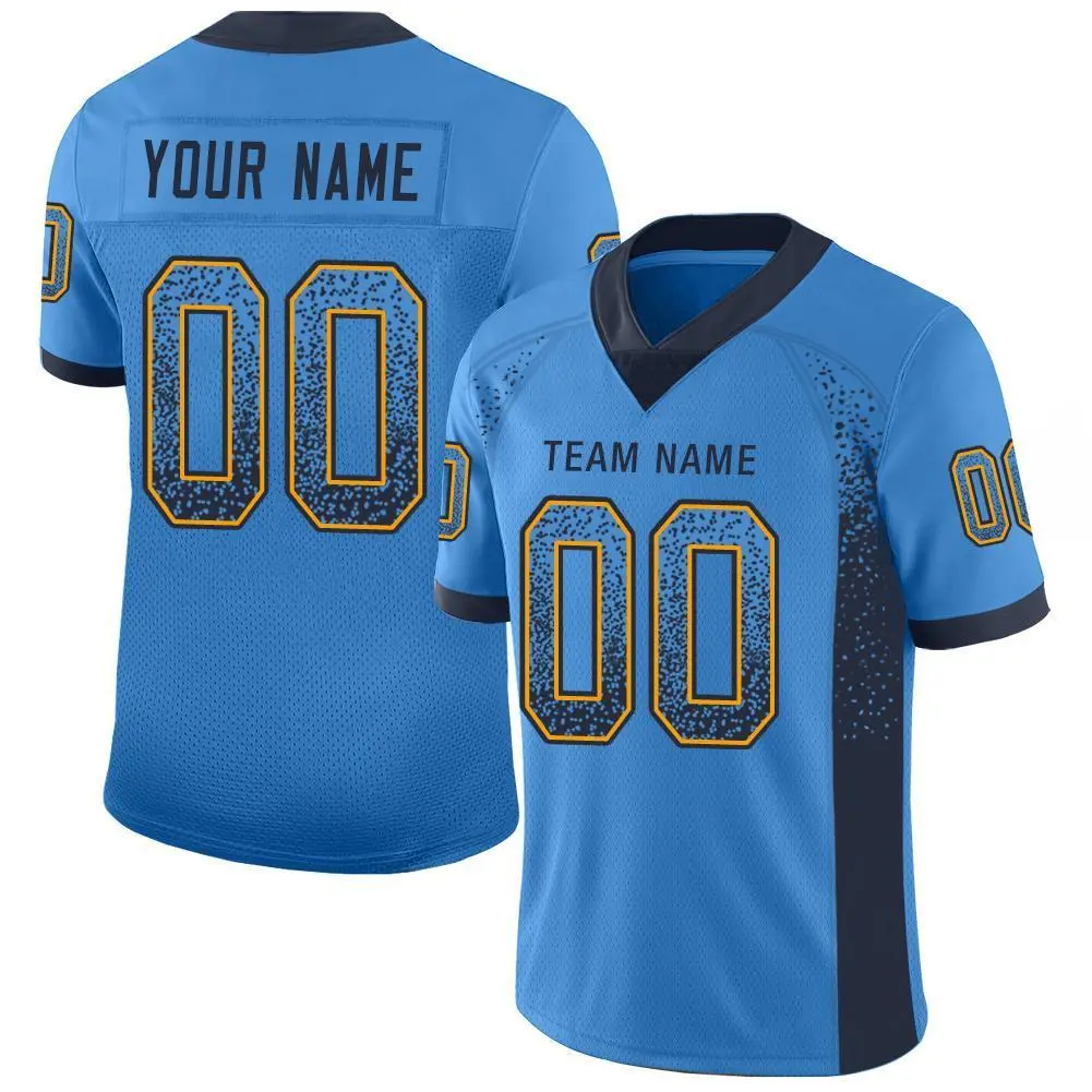 Powder Blue Navy-Gold Drift Fashion Mesh Football Jersey