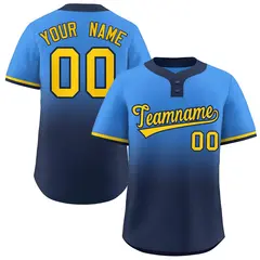 Powder Blue Navy Gold-Navy Gradient Two-Button Softball Jersey 1