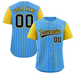 Powder Blue Navy-Gold Stripe Raglan Baseball Jersey 1