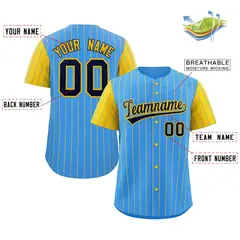 Powder Blue Navy-Gold Stripe Raglan Baseball Jersey 2