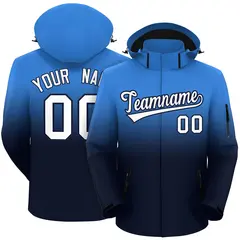 Powder Blue Navy Gradient Hooded Waterproof Outdoor Jacket