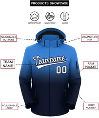 Powder Blue Navy Gradient Hooded Waterproof Outdoor Jacket 2