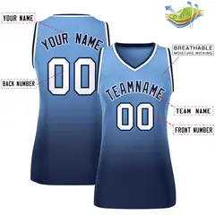 Powder Blue Navy Gradient Mesh Basketball Jersey for Women 2