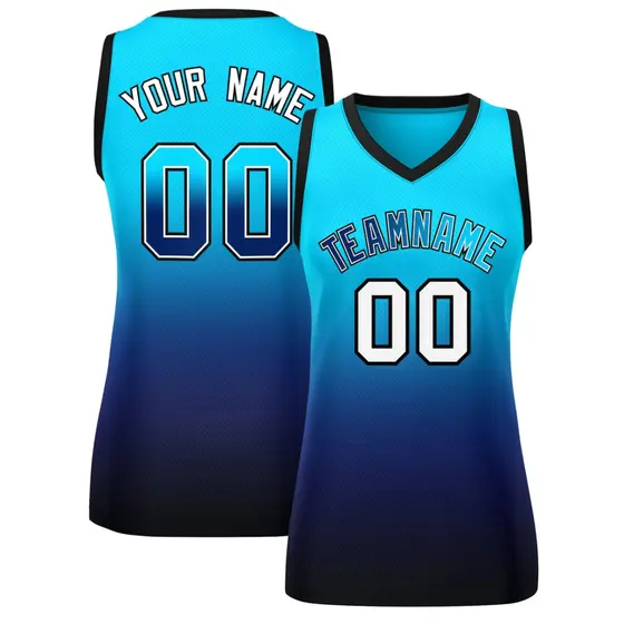 Powder Blue Navy Gradient Mesh Basketball Jersey for Women