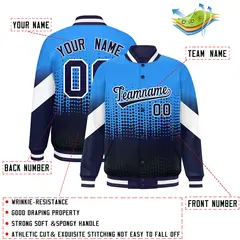 Powder Blue Navy Gradient Polka Dot Full-Snap Letterman Jacket 2