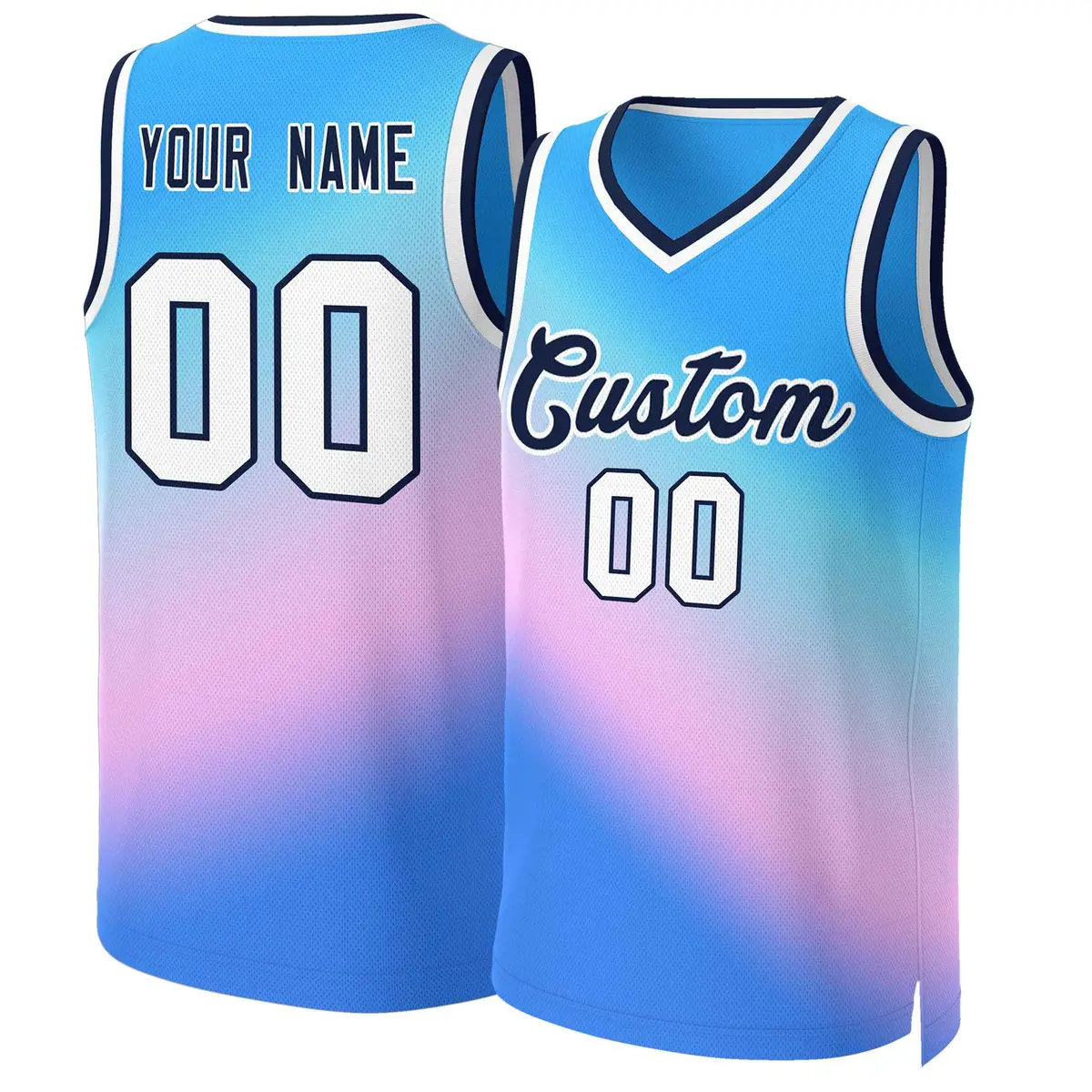 Powder Blue-Navy Gradient Slash Basketball Jersey