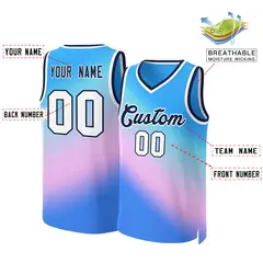 Powder Blue-Navy Gradient Slash Basketball Jersey 2