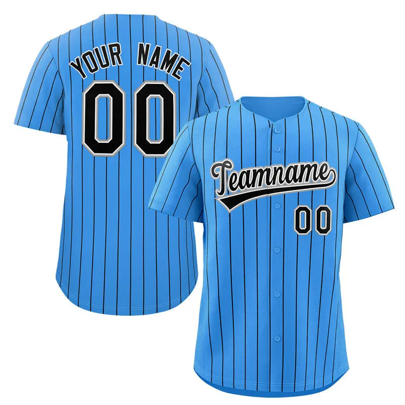 Powder Blue Navy-Gray Stripe Baseball Jersey
