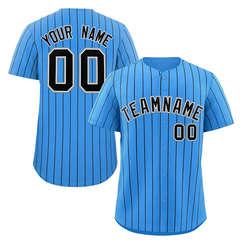Powder Blue Navy-Gray Stripe Baseball Jersey