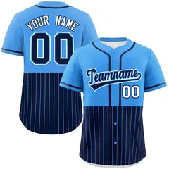 Powder Blue Navy Half Stripe Authentic Baseball Jersey 1