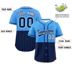 Powder Blue Navy Half Stripe Authentic Baseball Jersey 2