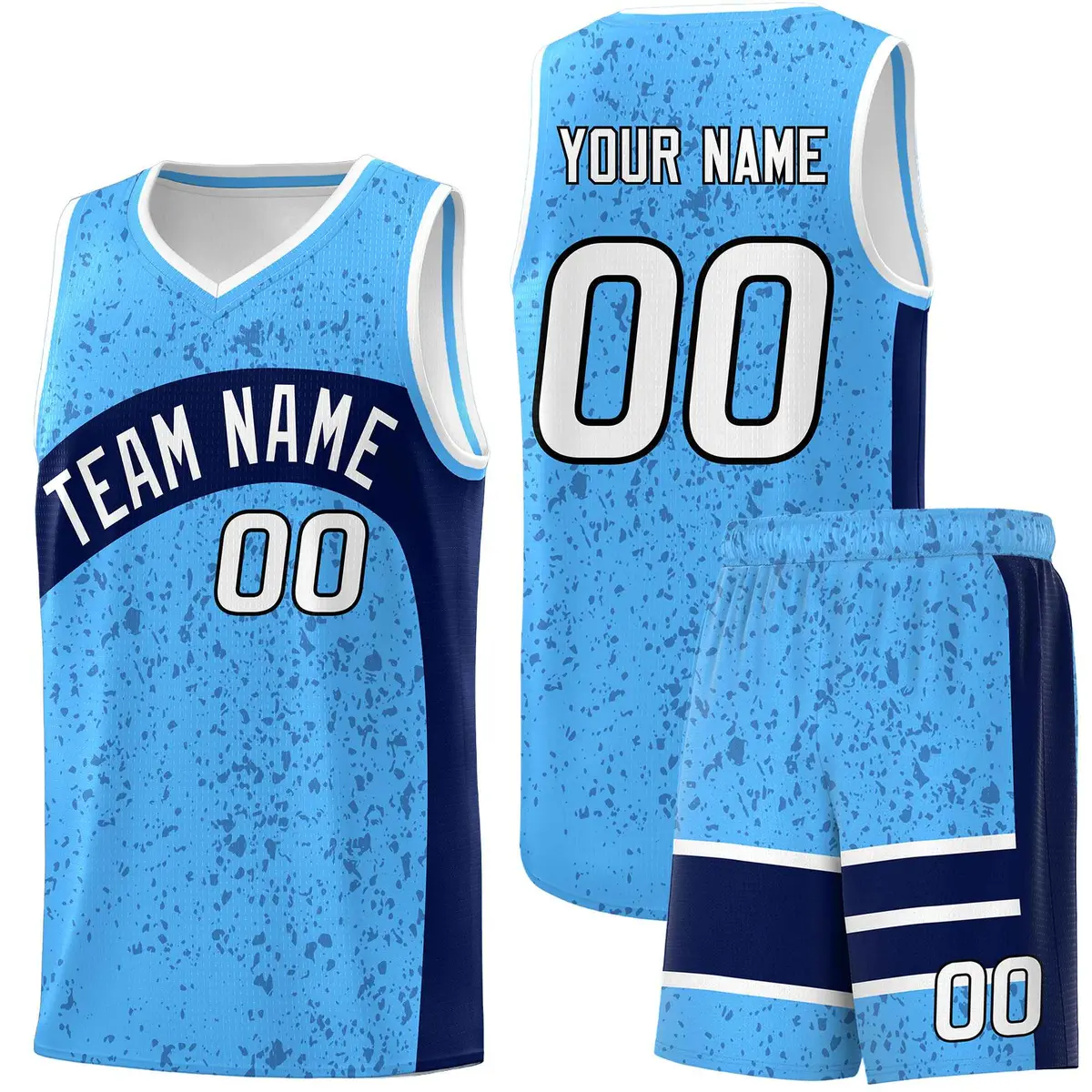 Powder Blue Navy Irregular Dot Graffiti Basketball Jersey