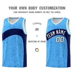Powder Blue Navy Irregular Dot Graffiti Basketball Jersey 3