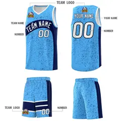 Powder Blue Navy Irregular Dot Graffiti Basketball Jersey 5