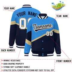 Powder Blue Navy-Khaki Color Block Varsity Baseball Jacket 2