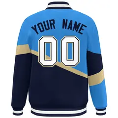 Powder Blue Navy-Khaki Color Block Varsity Baseball Jacket 4