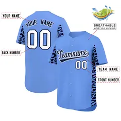 Powder Blue Navy Leopard Graffiti Side Baseball Jersey 2