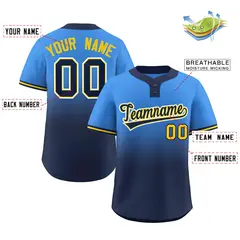 Powder Blue Navy Navy-Gold Gradient Two-Button Softball Jersey 2