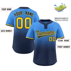 Powder Blue Navy Navy-Gold Gradient Two-Button Softball Jersey 2