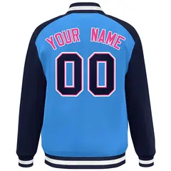 Powder Blue Navy-Pink Color Block Varsity Baseball Jacket 4