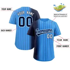 Powder Blue Navy Pinstripe Gradient Baseball Jersey 2