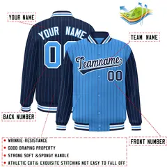 Powder Blue Navy Pinstripe Raglan Varsity Full-Snap Letterman Baseball Jacket 2