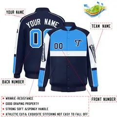 Powder Blue Navy Raglan Sleeves Varsity Letterman Jacket 2