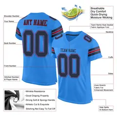 Powder Blue Navy-Red Classic Style Mesh Football Jersey 2