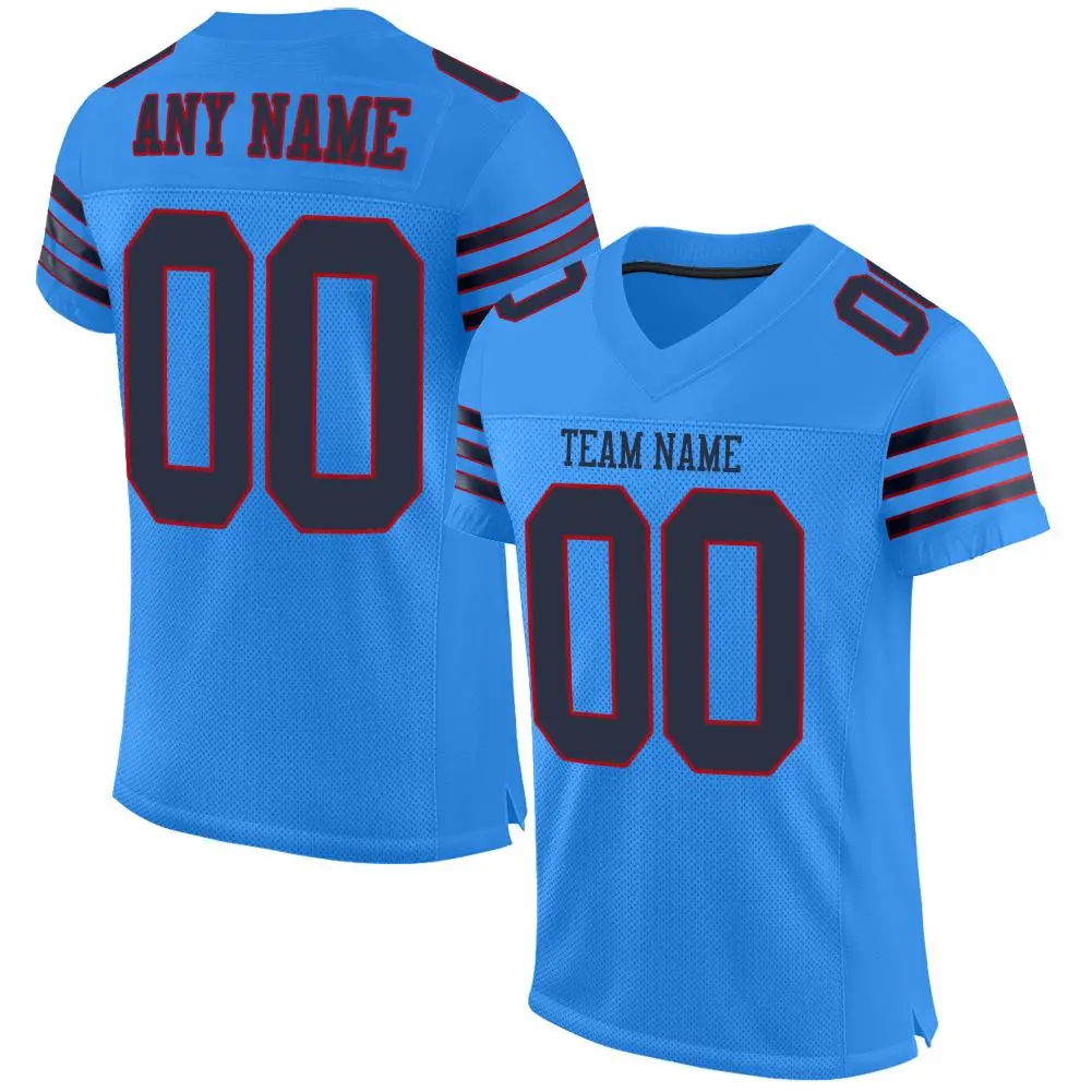 Powder Blue Navy-Red Classic Style Mesh Football Jersey