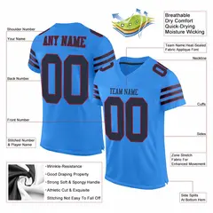 Powder Blue Navy-Red Classic Style Mesh Football Jersey 2