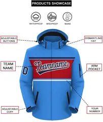 Powder Blue Navy-Red Color Block Hooded Waterproof Jacket 2