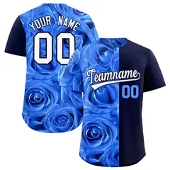Powder Blue Navy Rose Print Split Baseball Jersey 1