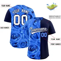 Powder Blue Navy Rose Print Split Baseball Jersey 2
