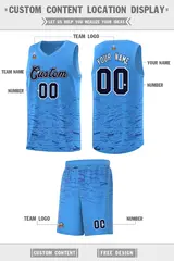 Powder Blue Navy Scratches Pattern Basketball Jersey 2