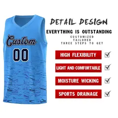 Powder Blue Navy Scratches Pattern Basketball Jersey 4