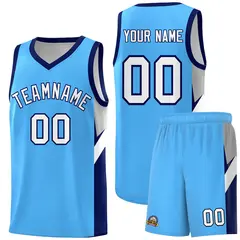 Powder Blue Navy Side Design Basketball Jersey 1